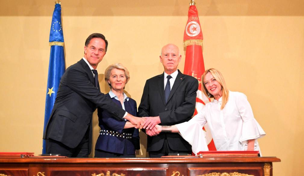 Da sinistra: il presidente tunisino Saied, Ursula Von der Leyen, Mark Rutte e Giorgia Meloni - Foto Commissione europea