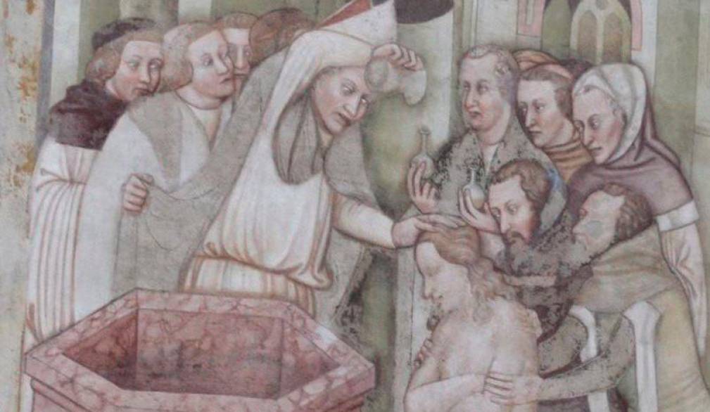 <i>Tomaso da Modena “Battesimo del principe d’Inghilterra” (dal ciclo con le storie di sant’Orsola) sec. XIV, Museo di Santa Caterina - Treviso </i>