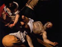 ﻿Caravaggio - Michelangelo Merisi “Crocifissione di san Pietro” 1601, Cappella Cerasi, Santa Maria del Popolo - Roma