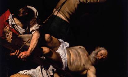 ﻿Caravaggio - Michelangelo Merisi “Crocifissione di san Pietro” 1601, Cappella Cerasi, Santa Maria del Popolo - Roma